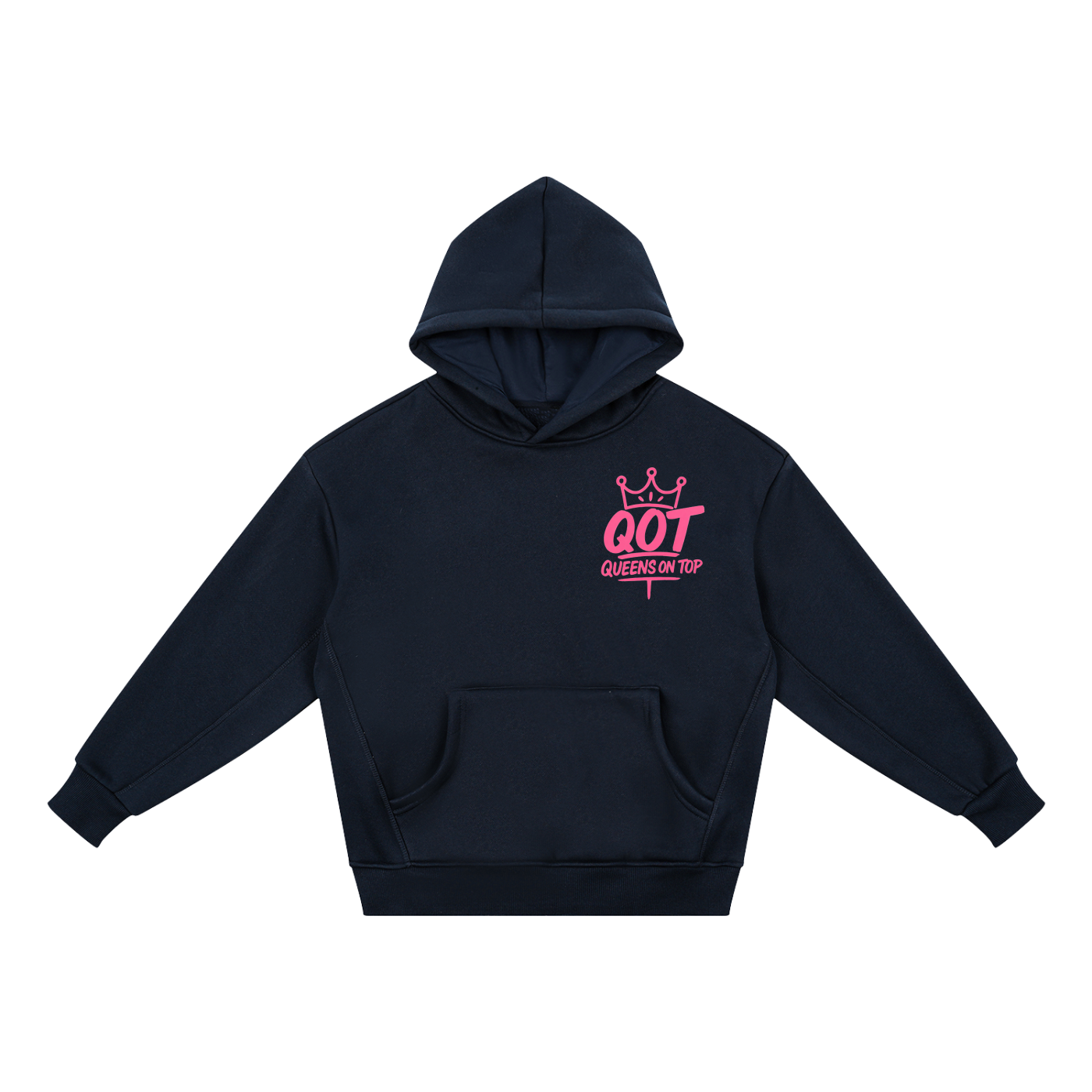 QOT ‘Girls’ Signature 'Navy Blue & Pink' Fleece Hoodie