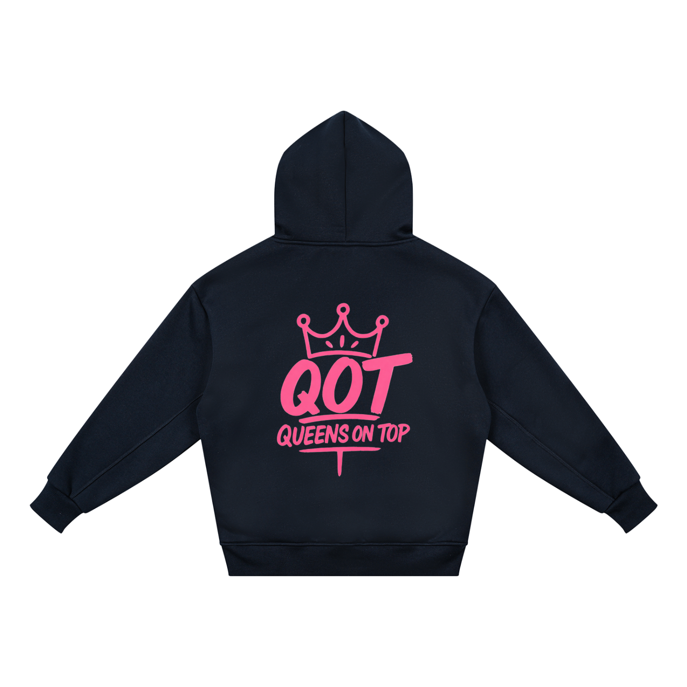 QOT ‘Girls’ Signature 'Navy Blue & Pink' Fleece Hoodie